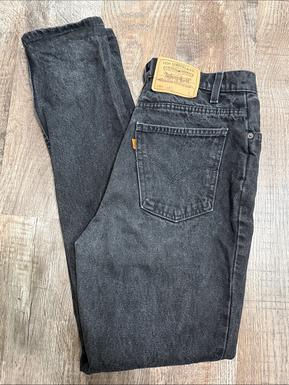 Vintage Orange Tab Levi Jeans 912 Washed Black Slim Tapered Fit Size 13 Long